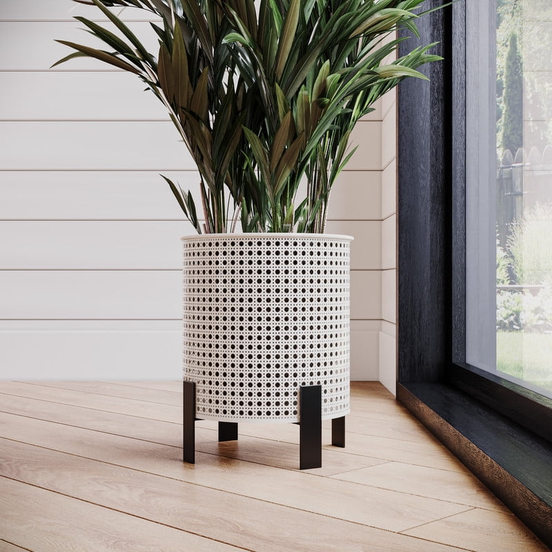 Modern Metal Planter Pot With 4-Leg Black Metal Base - Gray - 10"H x 9"W