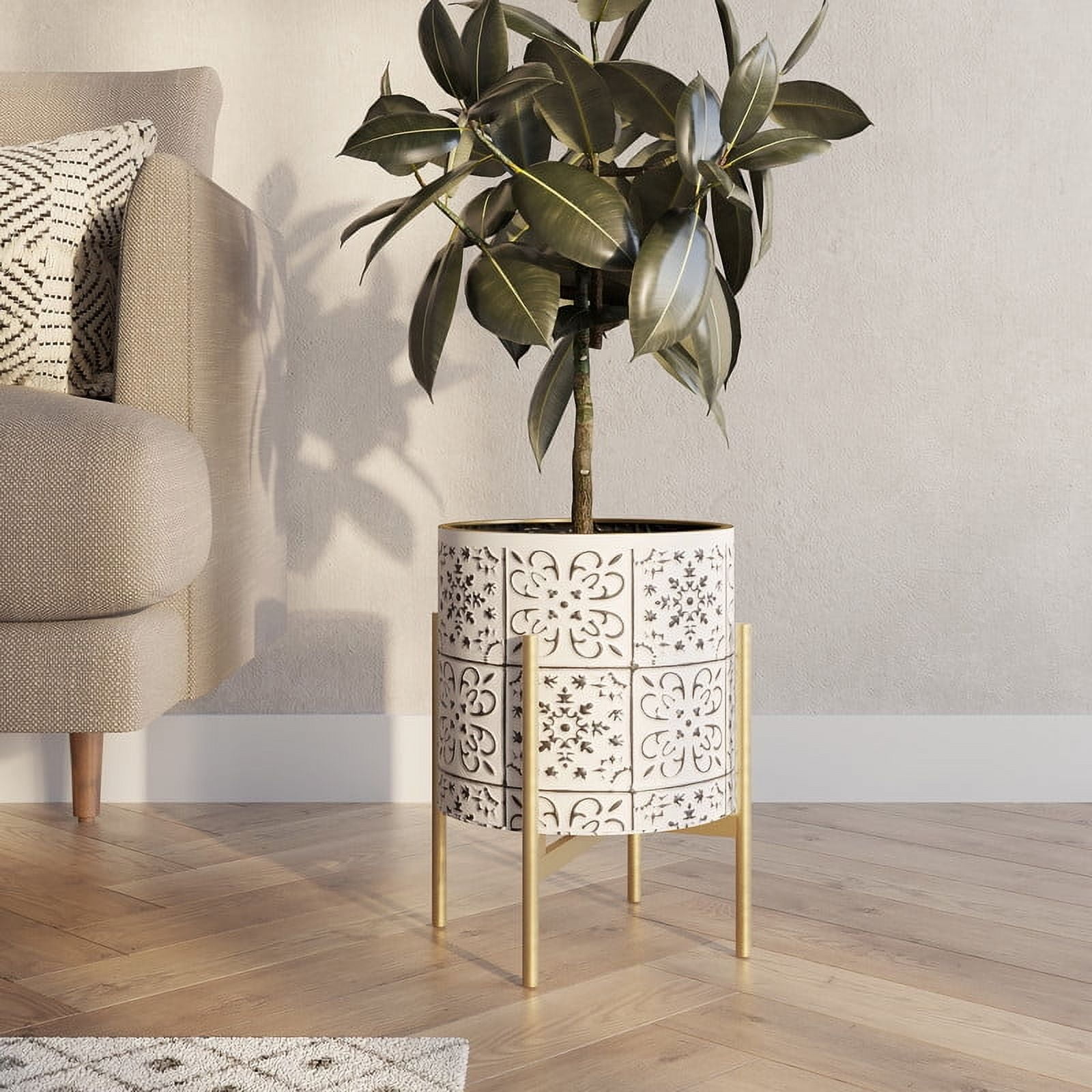 Modern Metal Planter Pot With 4-Leg Gold Metal Base - White & Black ...