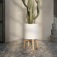 thumbnail image 1 of Modern Metal Planter Pot With 4-Leg Wood Base - White - 17"H x 10"W, 1 of 4