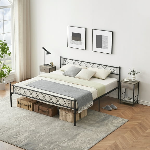 Modern Metal Platform Bed with Headboard and Footboard, Underbed Storage Heavy-Duty Bed Frame with Metal Slat Support, No Boxing Spring Needed, Squeak Resistant, Easy Assembly