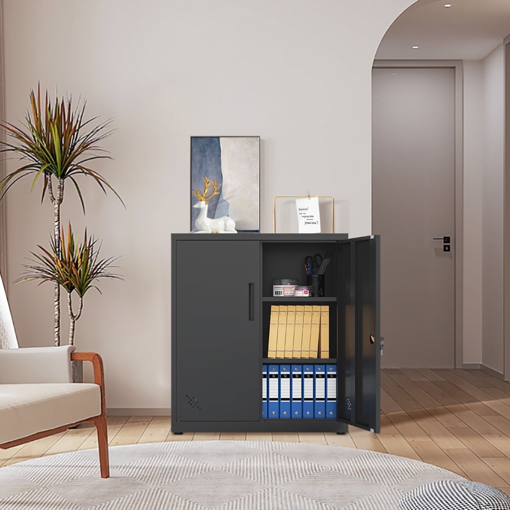 Modern Metal Storage Cabinet with 2 Doors and 2 Adjustable Shelves ...