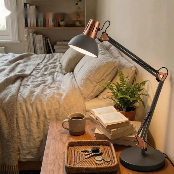 Modern Metal Swing Arm Desk Lamp Flexible Clamp Lamp Multi-Joint Work Lamp With Switch For Bedroom Home And Office(Bulb Not Included)
