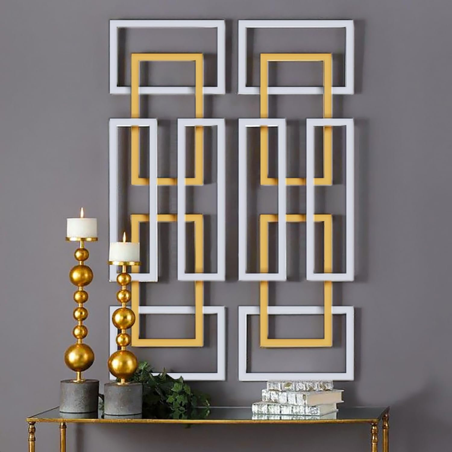 Modern Metal Wall Set of 2 – Large Abstract Rectangle 3D Wall Sculpture