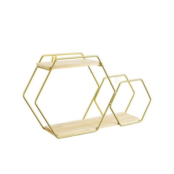 Modern Metal Wall Shelf, Hexagon Floating Shelves, Simple Wood Partition Storage Shelves for Bedroom, Living Room, Kitchen and Office