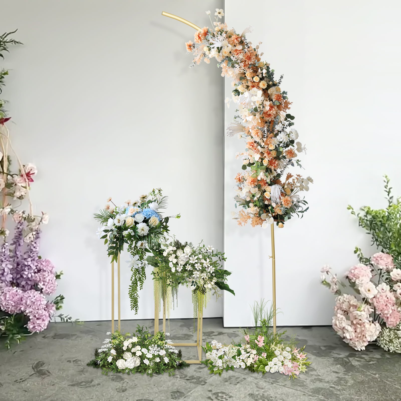 Modern Metal Wedding Arch Flower Stand Set, 2PCS Rectangular+1PC Arch ...