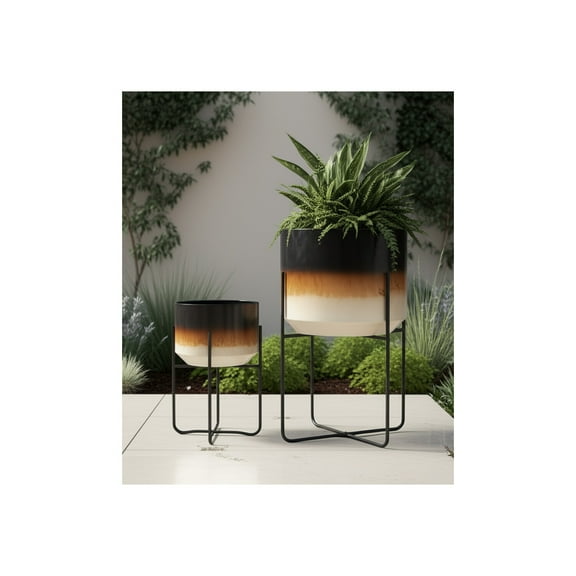 Modern Metal and Iron Planters with Sleek Stands - Set of 2