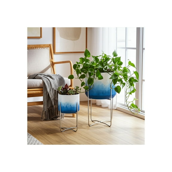 Modern Metal and Iron Planters with Sleek Stands - Set of 2