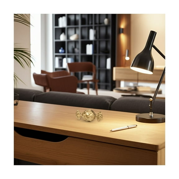 Modern Metal and Suar Wood Figurine with Wrapped Candy Design - Decor for Home, Office, Bedroom or Living Room - 4" Gold