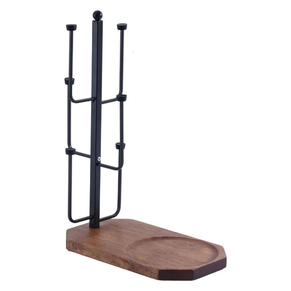 Modern Metal and Wood Coffee Cup Display Stand 6 Cups and Coffee Pot Holder with Nonslip Base for Office Or Kitchen
