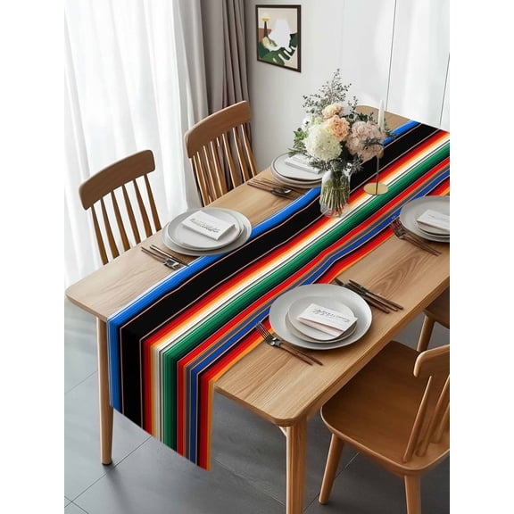 Modern Mexican Stripes Table Runner 13x70in Non-Slip Cotton Linen Table Runners, Ethnic Colorful Lines Dresser Scarves TableRunner for Dinner Kitchen Dining Wedding Party
