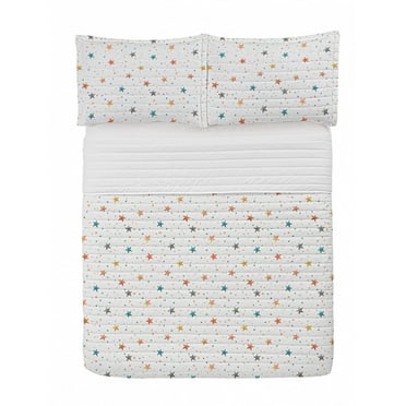 Modern Microfiber Bedspread Set, Continuous Pattern of Irregular Polka Dots Grunge Watercolor Stars, Soft Bedding Set with Pillow Shams & Comforter, 3 Sizes, Burnt Sienna Teal and White, by Ambesonne