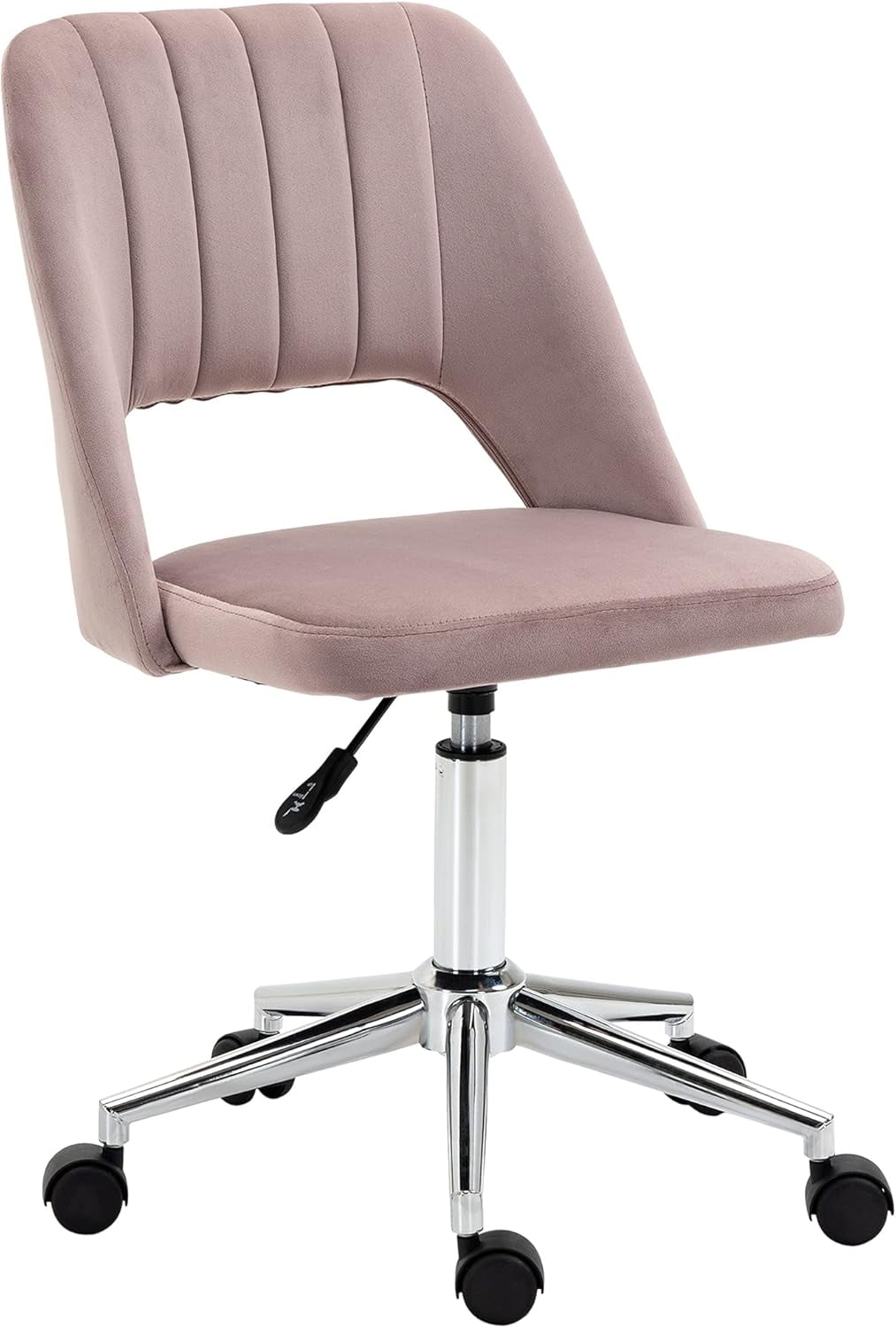 Modern Pink Velvet Armless Swivel Office Chair with Open Back