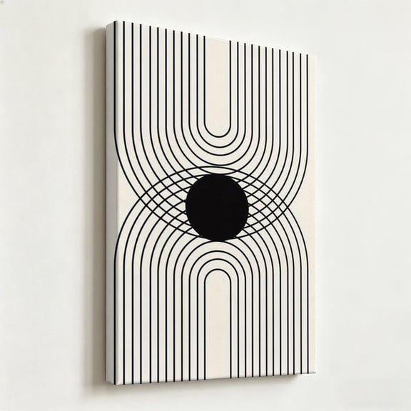 Modern Mid-Century Abstract Geometric Canvas Wall Art - Minimalist Black and Cream Interlocking Arch Print - Matte Finish Gallery Wrapped Contemporary Decor Ready to Hang 8*12