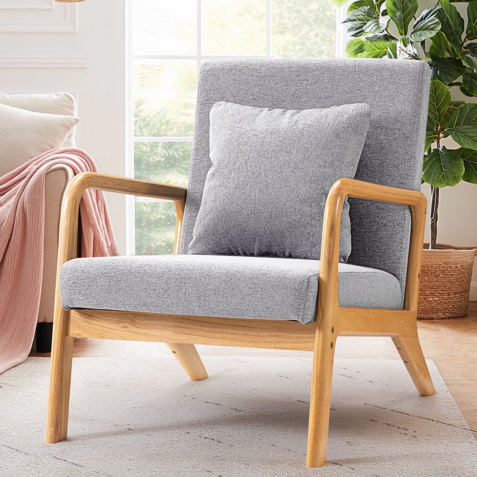 July's Song Modern Mid Century Linen Arm Accent Chair, 25.6