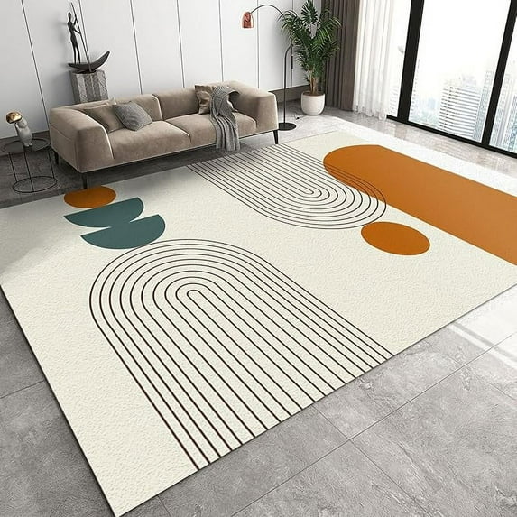 Modern Mid Century Arch Geometry Kids Rugs, Abstract Boho Orange Green Art Area Rug, Anti-Slip Soft Foldable Washable Mat For Living Room Bedroom Entryway Hallway Office 5 x 7ft
