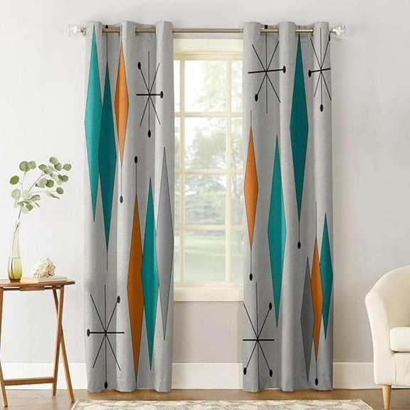 Modern Mid Century Blackout Window Curtain, Geometric Patterns Print Curtain, Window Curtains, Grommet Thermal Insulated Window Curtain For Bedroom Living Room Windows 53"W x 84"L (Pack of 2)