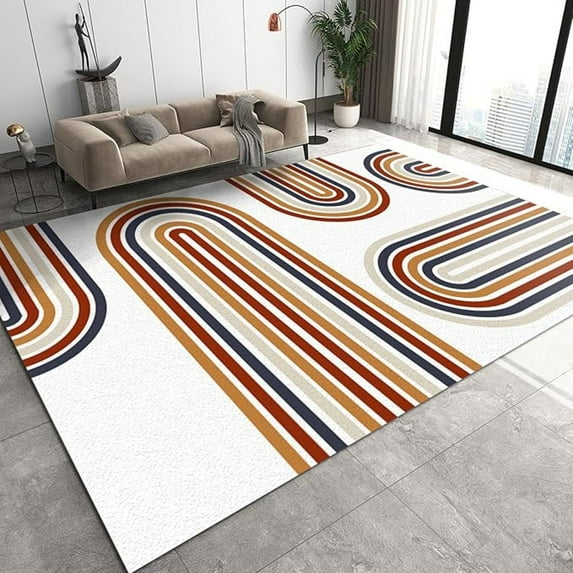 Modern Mid-Century Boho Rug, Nordic Abstract Red Orange Navy Blue Cream Geometry Area Rug, Anti-Slip Washable Absorbent Nursery Carpet For Floor Bedroom Entryway Kitchen Pet 1x2ft