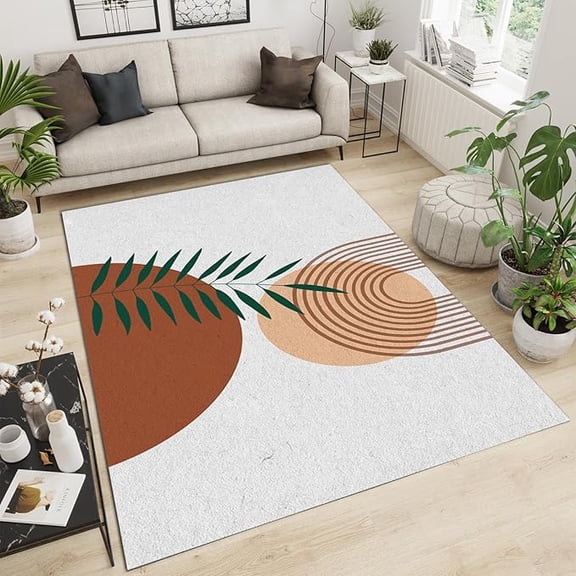 Modern Mid-Century Boho Sun Rug, Nordic Abstract Geometry Palm Leaves Printed Rug, Non-Slip Non-Shedding Washable Foldable Rectangle Nursery Carpet for Floor Bedroom Entryway 2 x 3ft