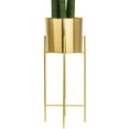 thumbnail image 1 of Modern Mid Century Brass Gold Planter with Gold Stand | 7 Inch Large Planter Pot with Metal Stand | Flower Pot Living Room Decor | For Orchid, Aloe, Large Cactus Plants | 20 inch Tall | Indoor, 1 of 1