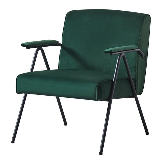 Modern Mid Century Cloth Leisure Accent Chair for Living Room,Black Metal Frame Recliner(Green)