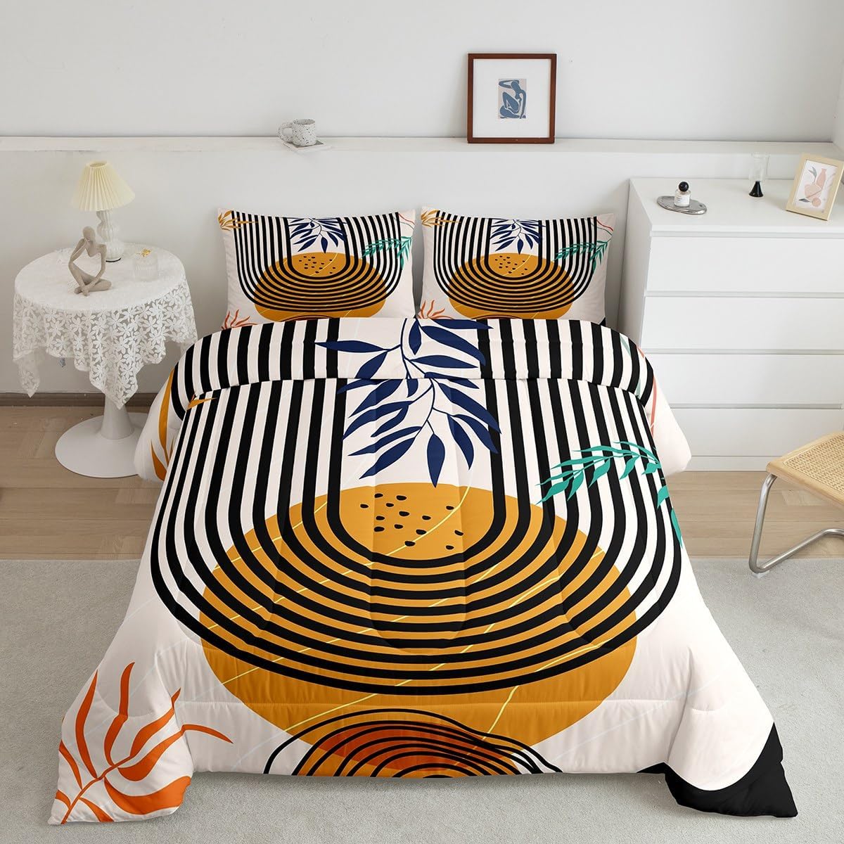Modern Mid Century Comforter Full Retro Atomic Bedding Set Grid Down Comforter Vintage Fifties