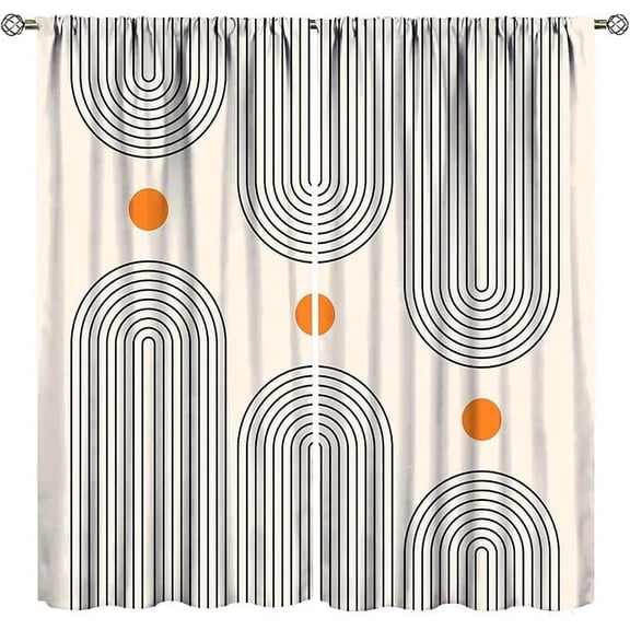 Modern Mid Century Curtains Abstract Sun Cute Curve Rainbow Print Beige Geometric Terracotta Contemporary Art Neutral Boho Decor Window Drapes For Living Bedroom 42"W x 96"L (Pack of 2)