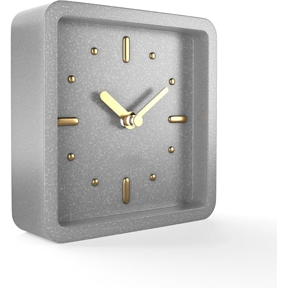 Modern Mid Century Desk & Shelf Clock (Gray and ) -  Operated with Silent, Analog Movement - Small Tabletop Clocks for Office -  for Mantle, End Table, Desktop or Nightstand