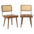 thumbnail image 1 of Modern Mid-Century Dining Chair Set of 2 – Brown Rattan Cane Backrest. Upholstered Seat.  Wood Legs – Stylish Accent for Kitchen. Dining Room. Restaurant, 1 of 34