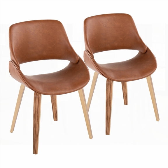 Modern Mid-Century Dining Chairs Set of 2 - Zebra Wood & Camel Faux Leather
