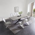 thumbnail image 1 of Modern Mid-Century Dining Table for 6-8 People Kitchen Table Set Extendable Rectangular Dining Table with 6 Leather Upholstered Dining Chairs, 1 of 6