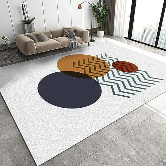 Modern Mid Century Geometry Round Wavy Line Carpets, Brown Orange Navy Blue Area Rug, Non-Slip Easy Clean Absorbent Durable Washable Rug For Living Room Bedroom Kitchen Entryway 1x2ft
