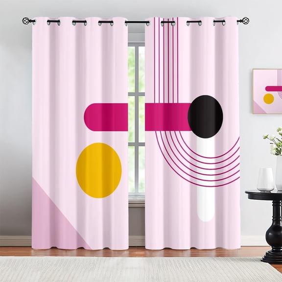 Modern Mid-Century Geometry Washable Blackout Window Curtain, Simple Curved Line Curtains Home Decor, Decorative Window Treatments For Bedroom Living Room Patio 52"W x 63"L (Pack of 2)