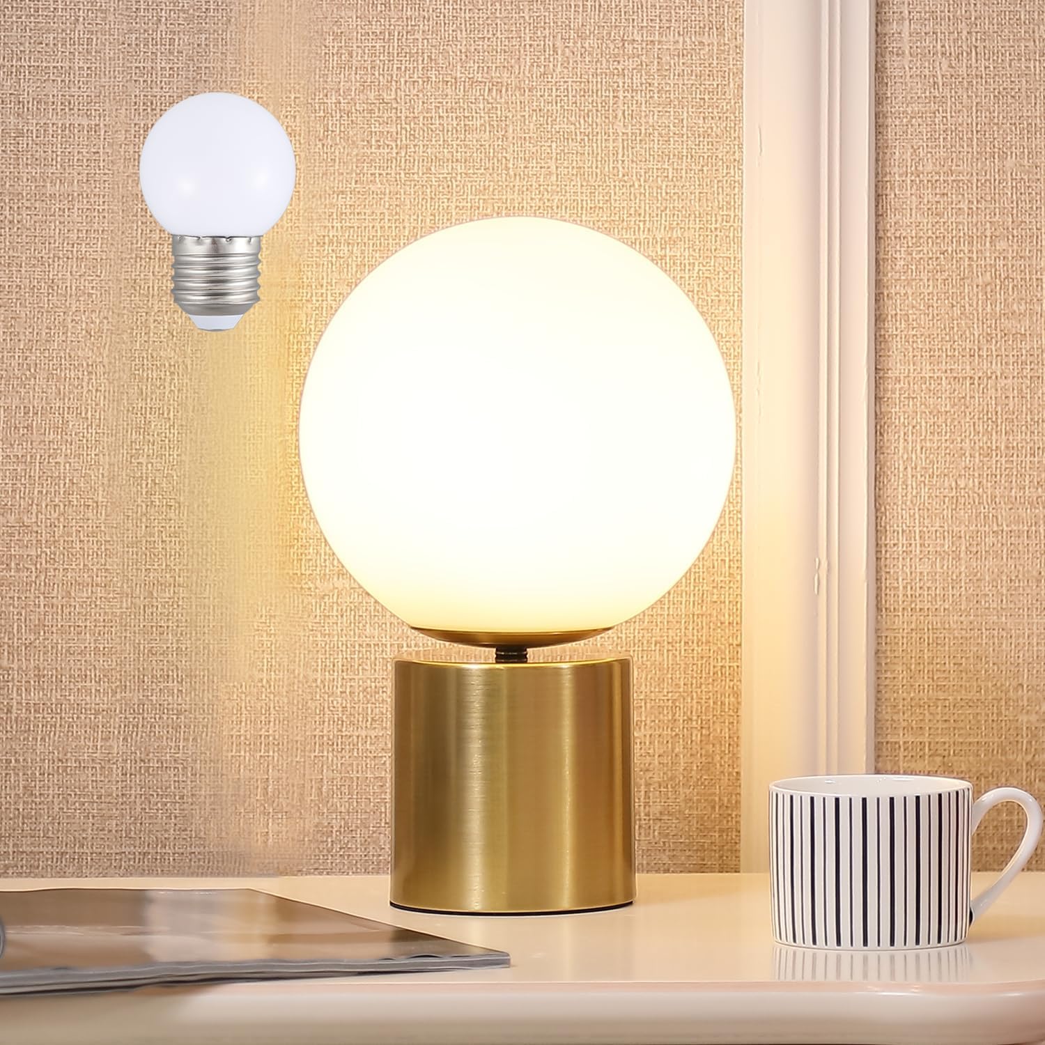 Modern Mid Century Gold Globe Table Lamp,Round Bedside Nightstand Lamp ...