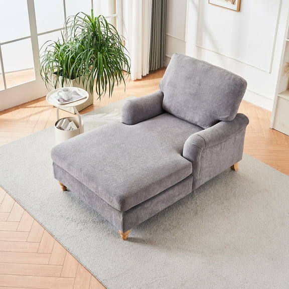 Modern Mid-Century Indoor Oversized Chaise Lounger Comfort Sleeper Sofa with Soild Wood Legs (Grey)