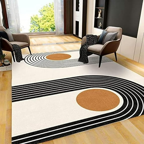 Modern Mid-Century Orange Geometry Cream Kids Area Rug, Nordic Boho Sun Living Room Rug, Soft Anti-Slip Easy Clean Durable Foldable Nursery Mat For Bedroom Entryway Kitchen 2x3ft