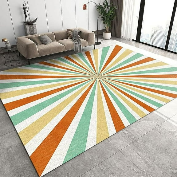 Modern Mid-Century Rainbow Kids Rugs, Nordic Boho Colorful Line Area Rug For Bedroom, Soft Anti-Skid Durable Easy Clean Home Decor Carpet For Living Room 3' x 5'