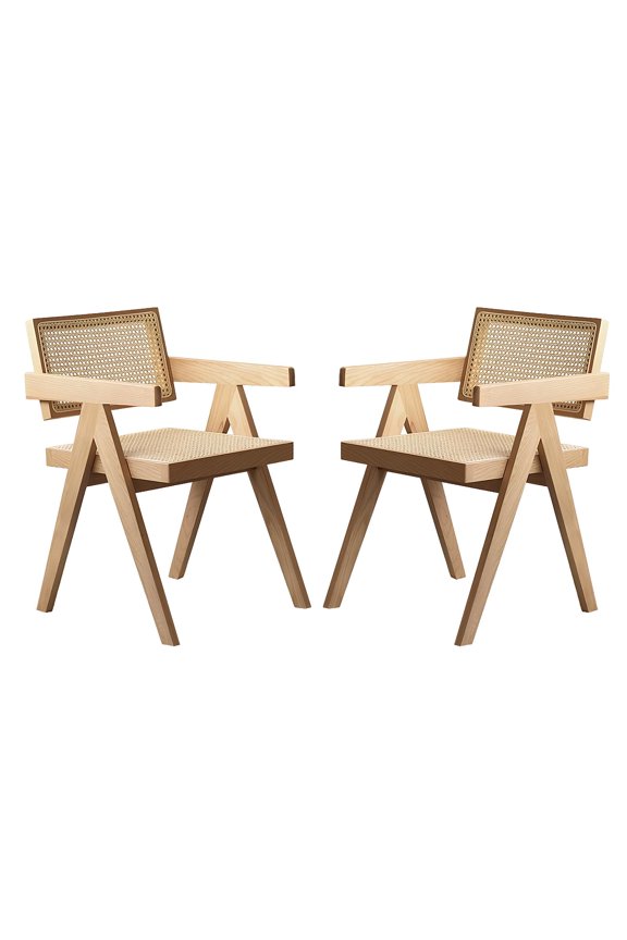 Modern Mid Century Rattan Accent Chairs Set of 2 Comfy Wood