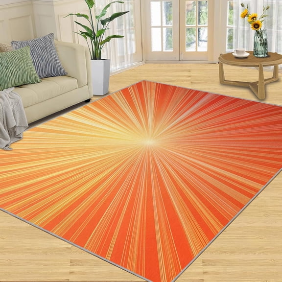 Modern Mid-Century Rugs for Bedroom, Boho Sun Area Rugs for Living Room, Orange Lines Carpet, Washable Mat, Modern Home Decor Gifts-5' x 8'