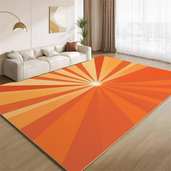 Modern Mid-Century Sun Rays Area Rugs Boho Abstract Orange Stripes Rugs Washable Easy Clean Soft Carpet for Living Room Bedroom Home Decor Throw Mat 3x5ft(Small)