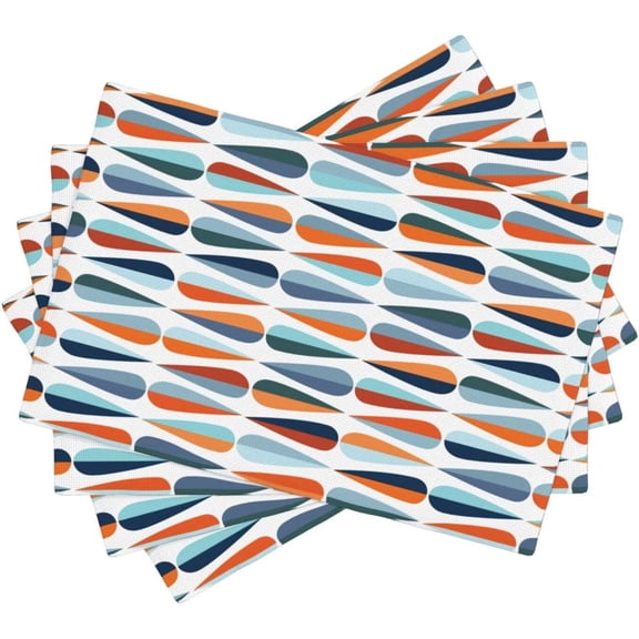 Modern Mid Century Table Placemats Set of 4 Retro Blue Orange Grey Water Droplets Geometric Washable Kitchen Dining Table Mats Stain Heat-Resistant Desktop Decor Place Mats for Home Party Indoor