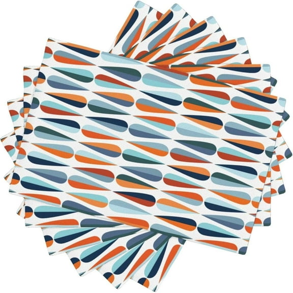 Modern Mid Century Table Placemats Set of 6 Retro Blue Orange Grey Water Droplets Geometric Washable Kitchen Dining Table Mats Stain Heat-Resistant Desktop Decor Place Mats for Home Party Indoor