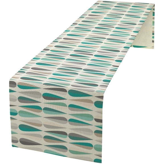 Modern Mid Century Table Runner Blue Grey Water Droplets Geometric Table Runner Retro 1950S 1960S Dining Table Ruuner Home Kitchen Party Living Room Table Decoration 13x108in