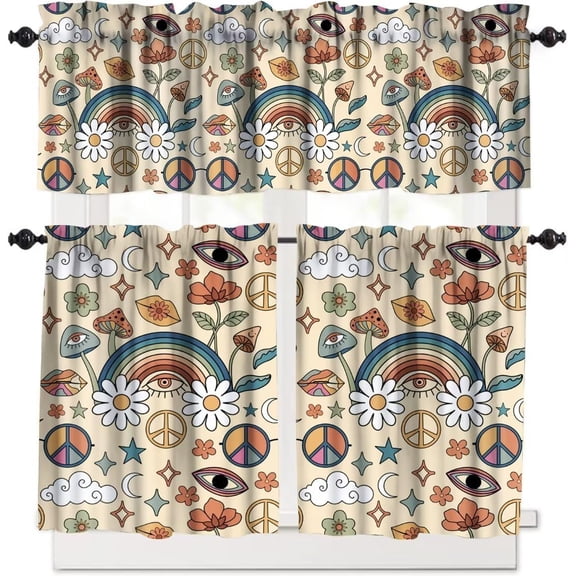 Modern Mid Century Valances Curtain for Window,Abstract Geometric Print Kitchen Curtains Valances Short Window Treatment for Living Room,Bedroom,Bathroom,1 Panel,54" W x 18" H