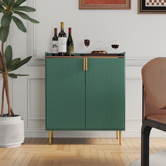 Modern Mini Bar Cabinet for Home - Coffee Station & Liquor Storage with Drawer, Green