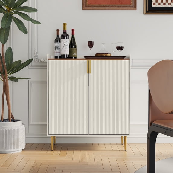 Modern Mini Bar Cabinet for Home - Coffee Station & Liquor Storage with Drawer, White