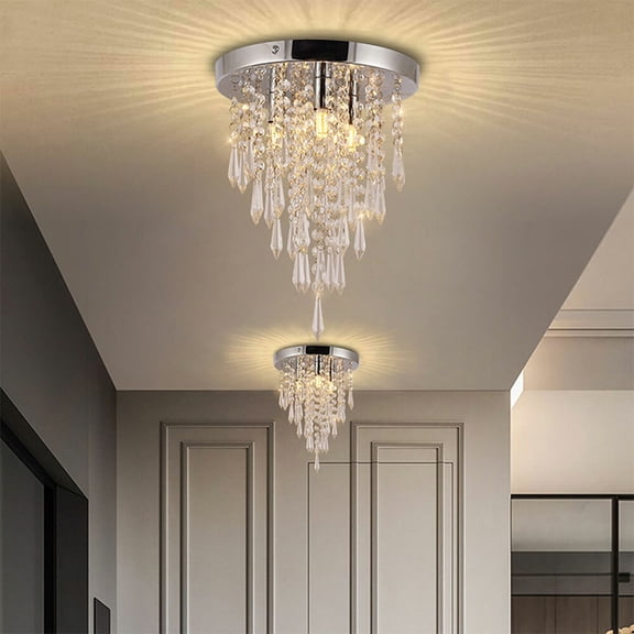 Modern Mini Crystal Chandelier Flush Mount Ceiling Light for Home Decor