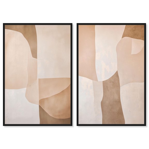 Modern Minimal Japandi Harmony 2 Panel Set Canvas Print Living Room Wall Art by Art Remedy, Black Frame, 16 x 24