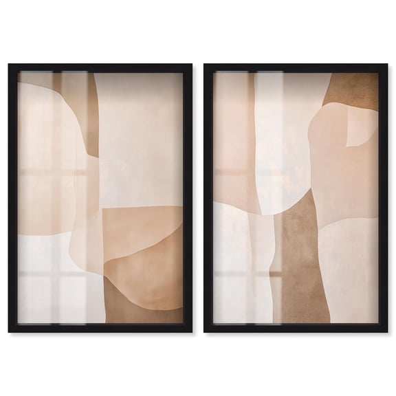 Modern Minimal Japandi Harmony 2 Panel Set Shadowbox Print Living Room Wall Art by Art Remedy, Black Frame, 11 x 16