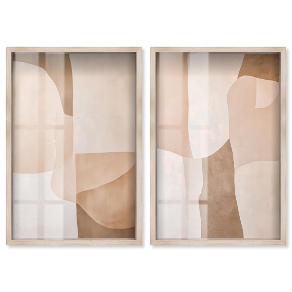 Modern Minimal Japandi Harmony 2 Panel Set Shadowbox Print Living Room Wall Art by Art Remedy, Blonde Frame, 11 x 16
