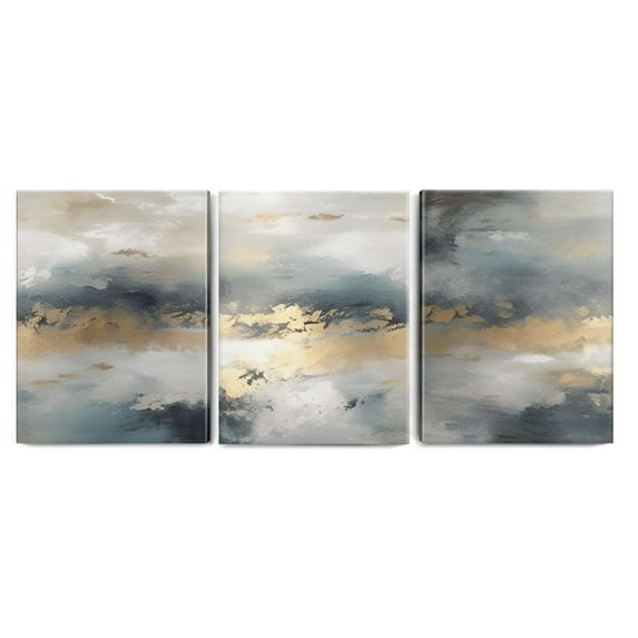 Modern Minimalism Art Paintings Blue and Gold Fantasy Colorful Graffiti Wall Art Canvas for Living Room Family Love Art Poster Home Decor Picture Wall Decor for Dining Room Framed 12"x16" 3PCS